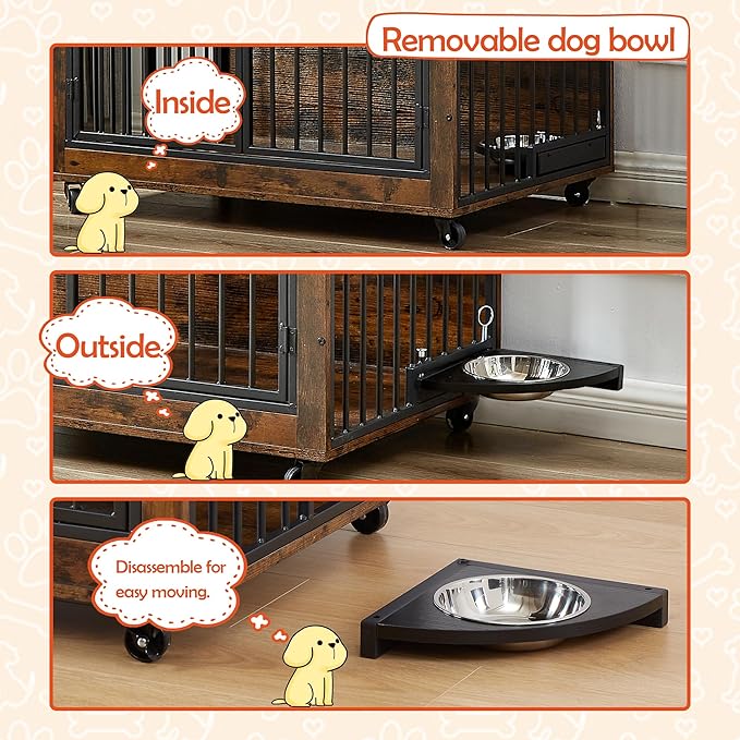 RITSU Indoor Wooden Dog Crate Furniture Side Table 38.58 x 25.2 x 27.17 Inch