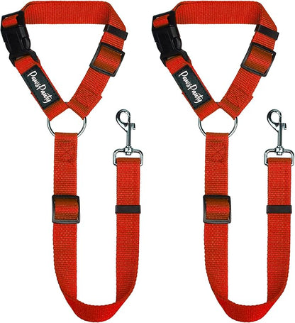 PawsPawty 2 Pack Headrest Dog Car Safety Seat Belt Adjustable Nylon Fabric Car Leash Vehicle Seatbelts Harness for Dogs 2-in-1 Leash and Restraint