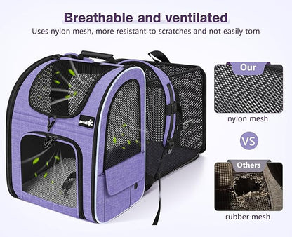 Pecute Cat Backpack Carrier, Expandable Cat Carrier Backpack with Breathable Mesh, Pet Carrier Backpack for Cats Small Dogs Puppies, Dog Backpack Carrier Great for Travel Hiking Camping Outdoor Purple