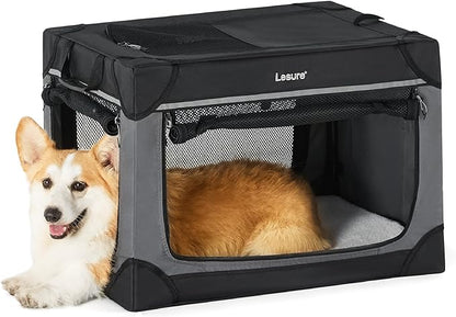 Lesure Soft Collapsible Dog Crate 26 Inch 4-Door Foldable