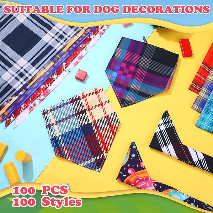 100 Pcs Plaid Dog Bandanas Pet Bandanas Bulk