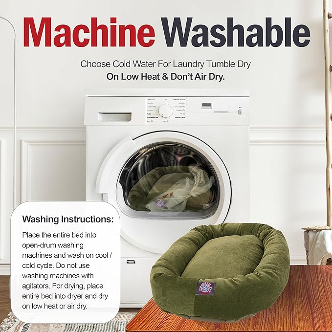 Majestic Pet 24 Inch Micro Velvet Calming Dog Bed Washable – Cozy Soft Round Dog Bed with Spine for Head Support 24x19x7 (inch)