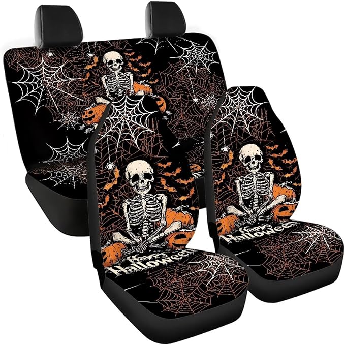 Halloween Skeleton Vehicle Seat Covers Set Front Back 4 Travel
