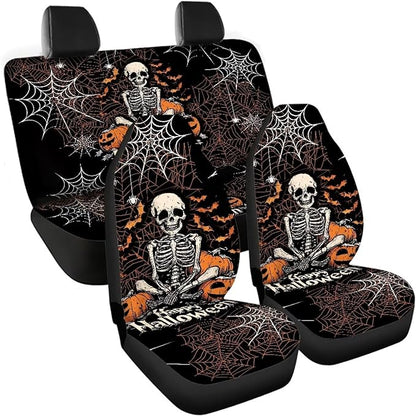 Halloween Skeleton Vehicle Seat Covers Set Front Back 4 Travel