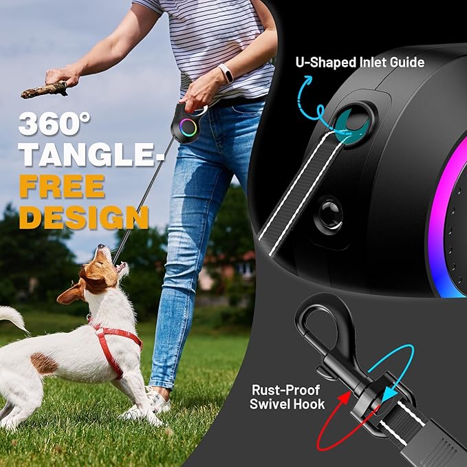Retractable Dog Leash with Light 20ft Dog 110lbs