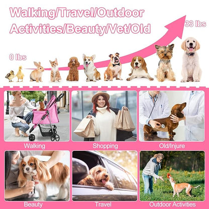 Dog Stroller for Small Dogs 3 Wheels,