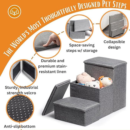 24-inch Dog Stairs for High Beds Up to 32-inch- Foldable Pet Steps for Large Dogs W/Storage- Puppy Dog Stairs to Bed- Tall Pet Stairs for High Beds- Dog Steps for Large Dog or Small Dog