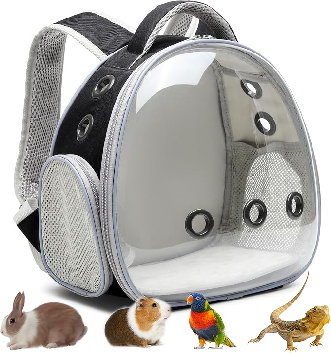 Portable Travel pet Backpack Carrier Hamster Bag Guinea Pig Bird small dog cat Backpack Turtle Carrier Rabbit Cage Rabbit Guinea Pig Squirrel Bearded Dragon Breathable Hangbag (black)