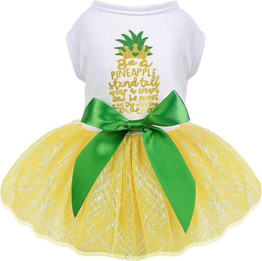 Dog Dress for Small Medium Dogs Girl Pineapple Mesh Dress Dog Outfit