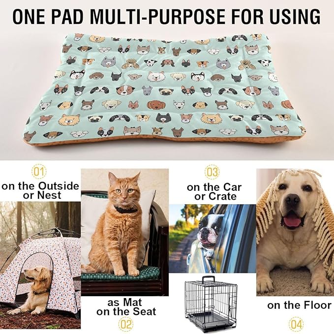 Puppy Dog Faces Pet Bed Pad Soft Dog Bed Mat with Anti-Slip Bottom 36 * 24inches