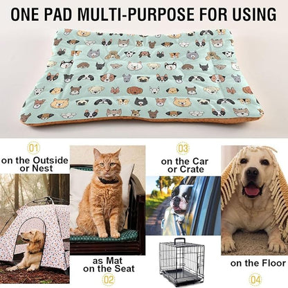 Puppy Dog Faces Pet Bed Pad Soft Dog Bed Mat with Anti-Slip Bottom 36 * 24inches