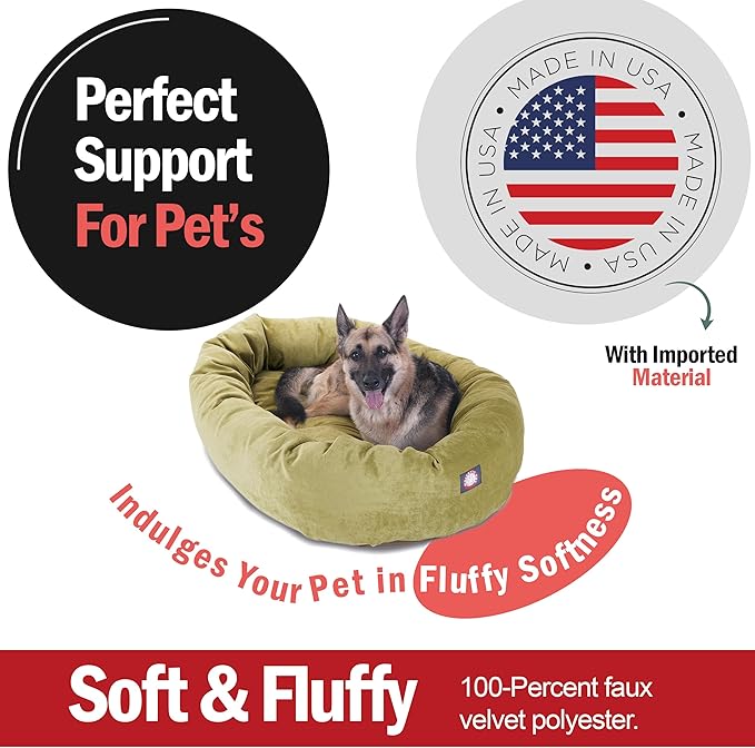 Majestic Pet 52 Inch Micro Velvet Calming Dog Bed Washable – Cozy Soft Round Dog Bed with Spine for Head Support 52x35x11 (inch)