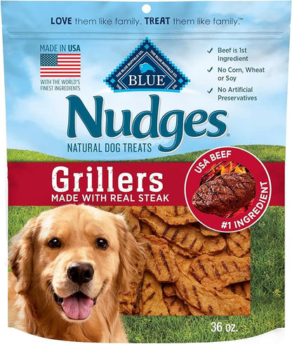 Blue Buffalo Nudges Grillers Natural Dog Treats with Real USA Beef, Made in the USA, Steak, 36-oz. Bag