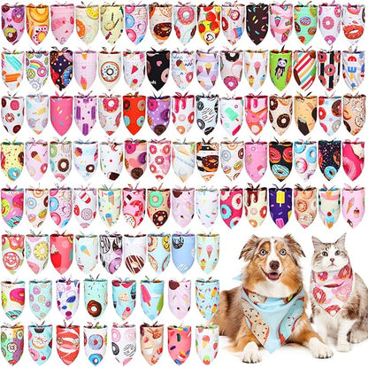 100 Pcs Donut Dog Bandanas Bulk Pet Bandanas