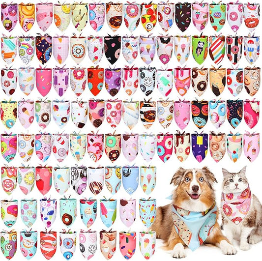 100 Pcs Donut Dog Bandanas Bulk Pet Bandanas