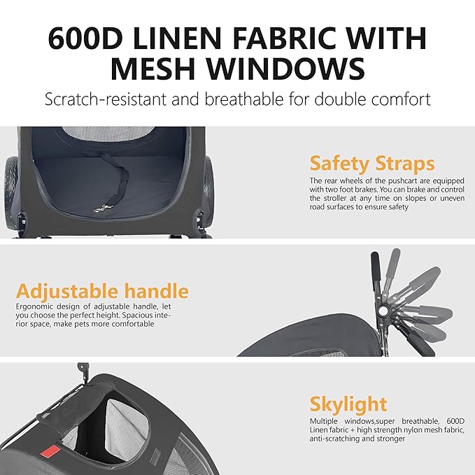 Foldable Pet Jogger Stroller for Large Dogs up to 110 lbs