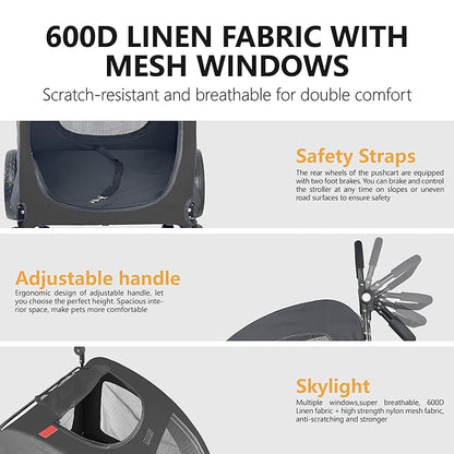 Foldable Pet Jogger Stroller for Large Dogs up to 110 lbs