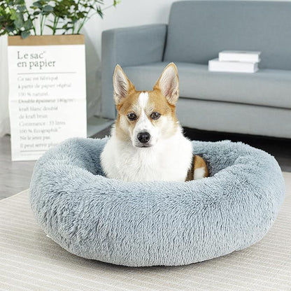 Anti Anxiety Round Fluffy Plush Faux Fur Warm Washable Dog Bed & Cat Bed Sleep（20"/24"/27''） (27",