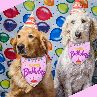 Happy Birthday Dog Bandana Washable Pets Scarf Triangle Adjustable Handkerchief