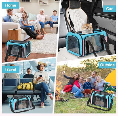 Cat Dog Carrier Up to 15 Lbs TSA Airline Approved Pet Carrier for Small Medium Cats Puppies Dog Carriers for Small Dogs Collapsible Soft Sided Cat Travel Carrier - Blue&Pink 15.7"x10.2"x10.2"