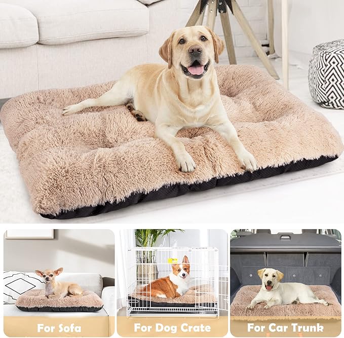JOEJOY Large Dog Bed Crate Pad Anxiety，40" x 27", Beige