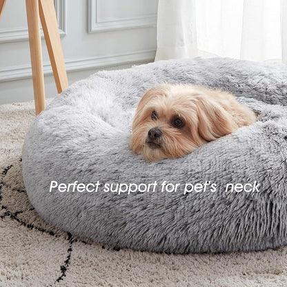 WESTERN HOME WH Calming Dog Bed & Cat Bed, Anti-Anxiety Donut Dog Cuddler Bed, Warming Cozy Soft Dog Round Bed, Fluffy Faux Fur Plush Dog Cat Cushion Bed for Small Medium Dogs and Cats