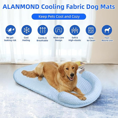 Dog Cooling Mat Memory Foam Cooling Fabric Dog Crate Bed with Pillow 32’‘ x 24’‘