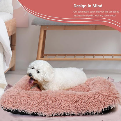 Small Dog Bed for Crate 24x18 Plush Fluffy Puppy Beds Cute 24 inch