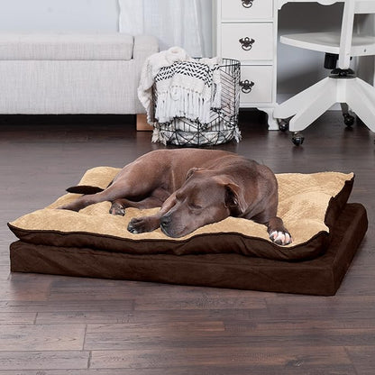 Furhaven Orthopedic Dog Bed for Large/Medium Dogs w/ Pillow Cushion Top & Removable Washable Cover 55 lbs
