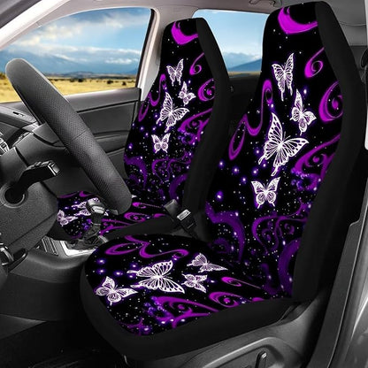 Purple Galaxy Butterfly Seat Covers for Cars 4pcs Auto