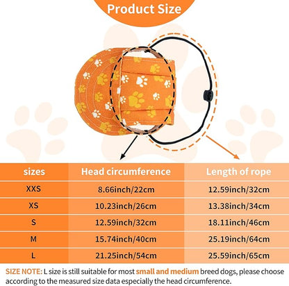 PET SHOW Dog Baseball Cap Dog Paw Print Peaked Cap Pet Sun Hats with Ear Holes Sport Hat for Small Medium Doggies Adjustable Drawstring Puppies Cats Visor Hat Girls Boys Orange/XXS