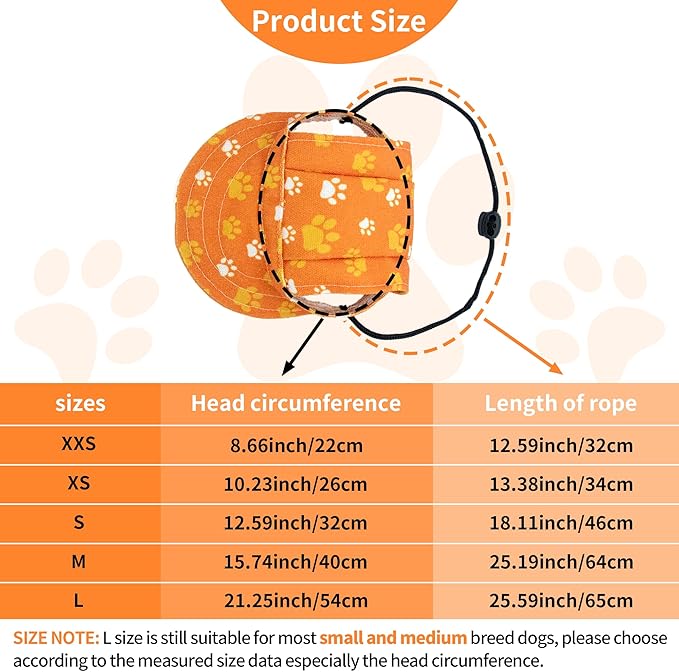 PET SHOW Dog Baseball Cap Dog Paw Print Peaked Cap Pet Sun Hats with Ear Holes Sport Hat for Small Medium Doggies Adjustable Drawstring Puppies Cats Visor Hat Girls Boys Orange/S