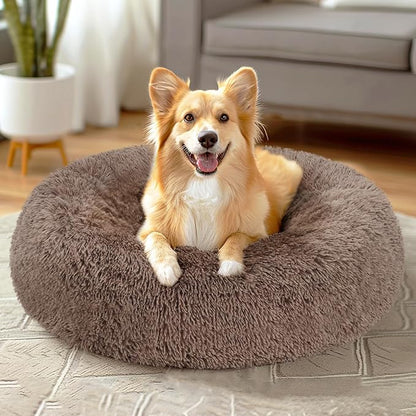 Veehoo Calming Dog Bed for Large Medium Dogs 45 lbs 30", Camel