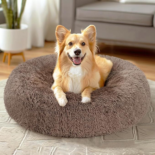 Veehoo Calming Dog Bed for Large Medium Dogs 45 lbs 30", Camel