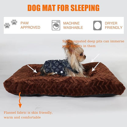 24 Inch Dog Bed Dog Bed for Crate Washable Dog Mats for Sleeping,Up to 25 lbs Soft and Fluffy Small Dog Bed for Crate Tire Printing Dark Brown S