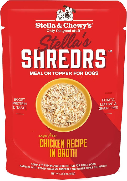 Stella & Chewy's Stella’s Shredrs Cage Free Chicken Recipe in Broth, 2.8 oz. Pouches (Pack of 24)