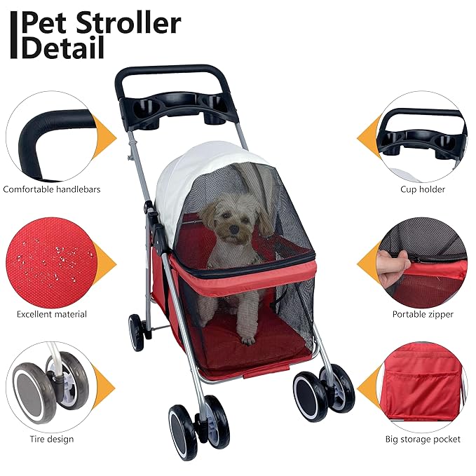Puppy Small Dog Stroller 33lbs (Red)