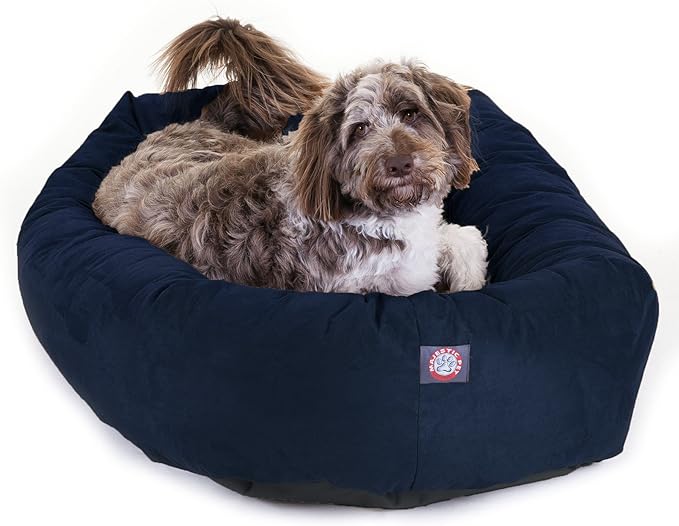 Majestic Pet 52 Inch Suede Calming Dog Bed Washable – Cozy Soft Round Dog Bed with Spine Support for Dogs to Rest their Head 52x35x11 (Inch)