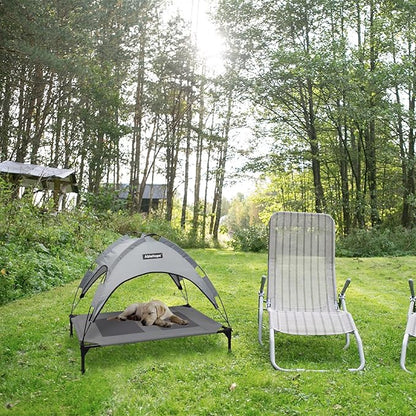 Elevated Dog Bed with Removable Canopy Shade Tent Raised Cooling Pet Cots Bed for Large Medium Dogs Heavy Duty Dog Bed for Indoor & Outdoor Use (Grey 41.7"L x 29.5"W x 33.5"Th)