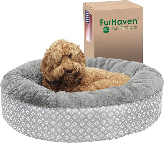 Furhaven Dog Plush Donut Bed 36' Round, 75 lbs