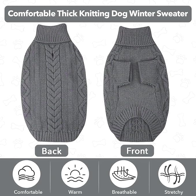 Grey Dog Sweater for Medium Dogs Girl Boy