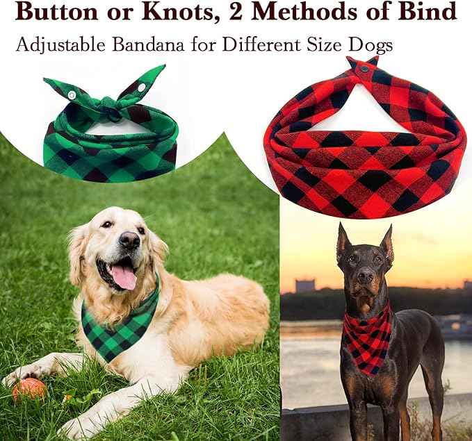 2PCS Chirstmas Green and Red Plaid Bandanas with Button