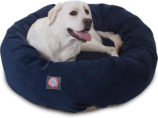 Majestic Pet 40 Inch Micro Velvet Calming Dog Bed Washable – Cozy Soft Round Dog Bed with Spine for Head Support 40x29x9 (inch)
