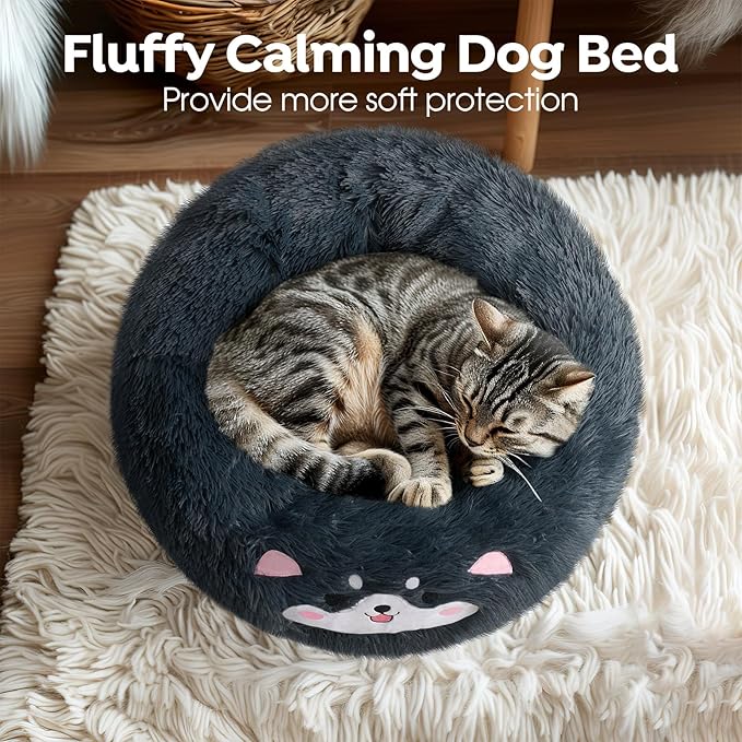 Veehoo Donut Calming Cat Dog Bed for Small Dogs Cat-Round Cute Small Cat Bed Pet Bed 20" Dark