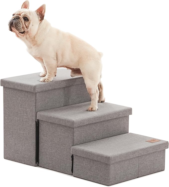 Love's cabin Dog Stairs for Small Medium or Large Dogs with Storage and Adjustable Steps 3-Step Gray 200 lbs,