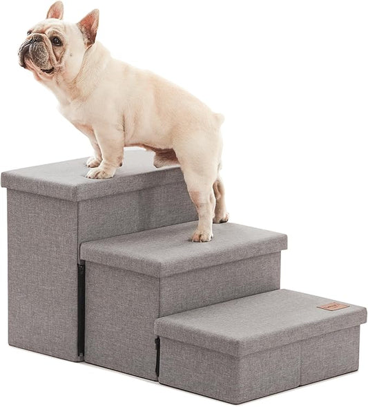 Love's cabin Dog Stairs for Small Medium or Large Dogs with Storage and Adjustable Steps 3-Step Gray 200 lbs,