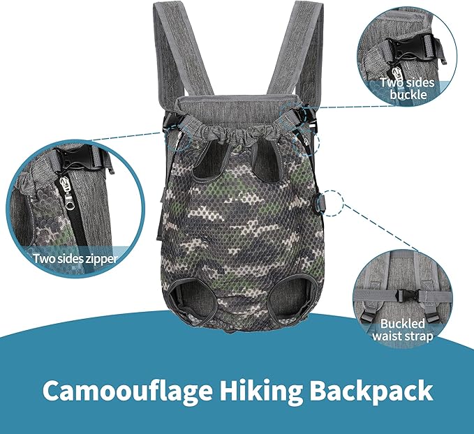 Mile High Life | Hiking Outdoor Pet Carrier Backpack | Legs Out Puppy Cat Carrier | Camouflage Dog Carrier for Small Dogs | Dog Backpack w Breathable Mesh (Olive Green)