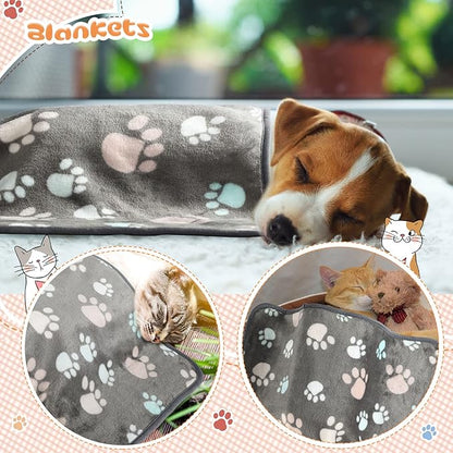 4 Pcs Pet Blanket Dog Puppy Blanket Paw Print Fleece Blanket for Small Medium Pet Dog Cat Warm Soft Sleep Mat Guinea Pig Cage Liners Blanket (Dark Gray,Large(41 x 30 Inch))