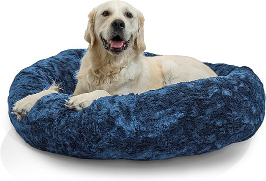 Best Friends by Sheri The Original Calming Donut Cat and Dog Bed in Lux Fur Navy 36"