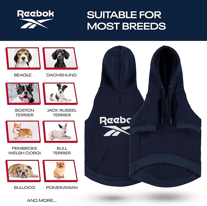 Reebok Dog Hoodie – Fleece Dog Sweater with Leash Hole